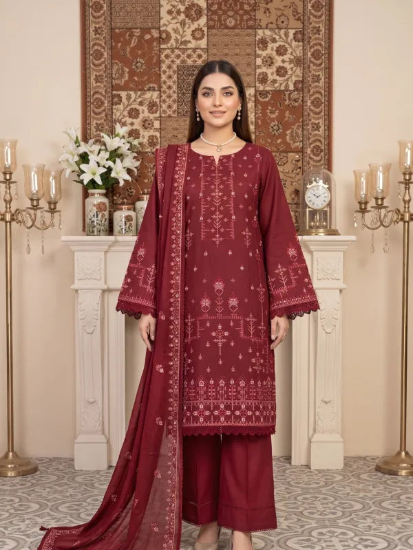 3PC Embroidery Lawn With Voil Emb Dupatta