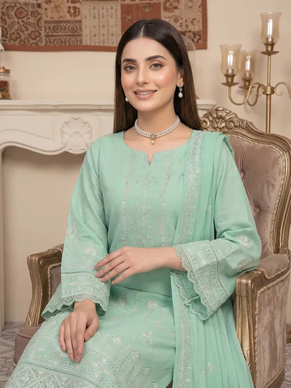 3PC Embroidery Lawn With Voil Emb Dupatta