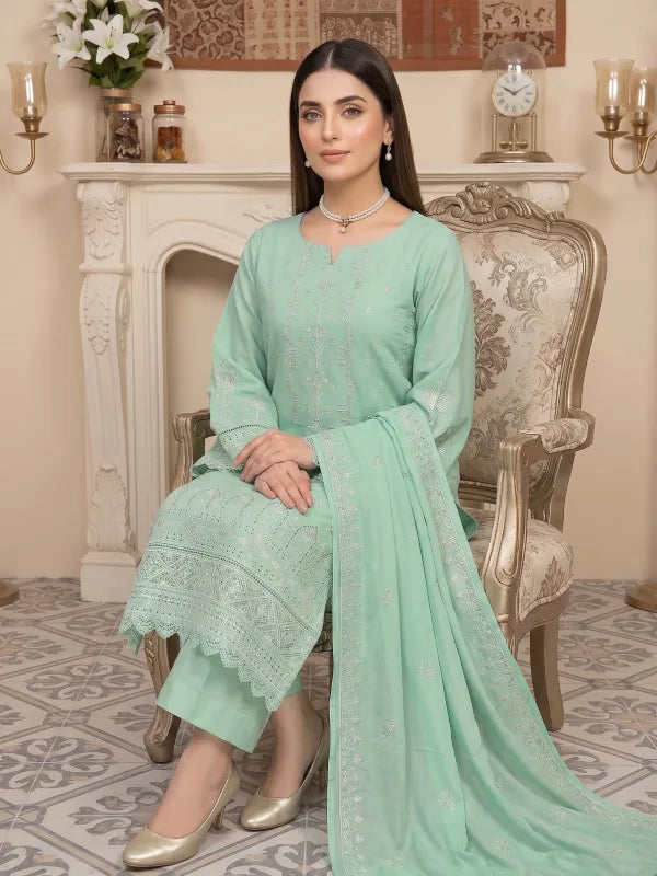 3PC Embroidery Lawn With Voil Emb Dupatta