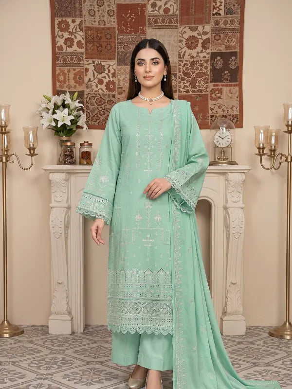 3PC Embroidery Lawn With Voil Emb Dupatta